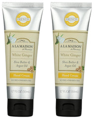 A La Maison White Ginger Hand Cream demonstrates non-greasy hydration for soft, smooth hands.