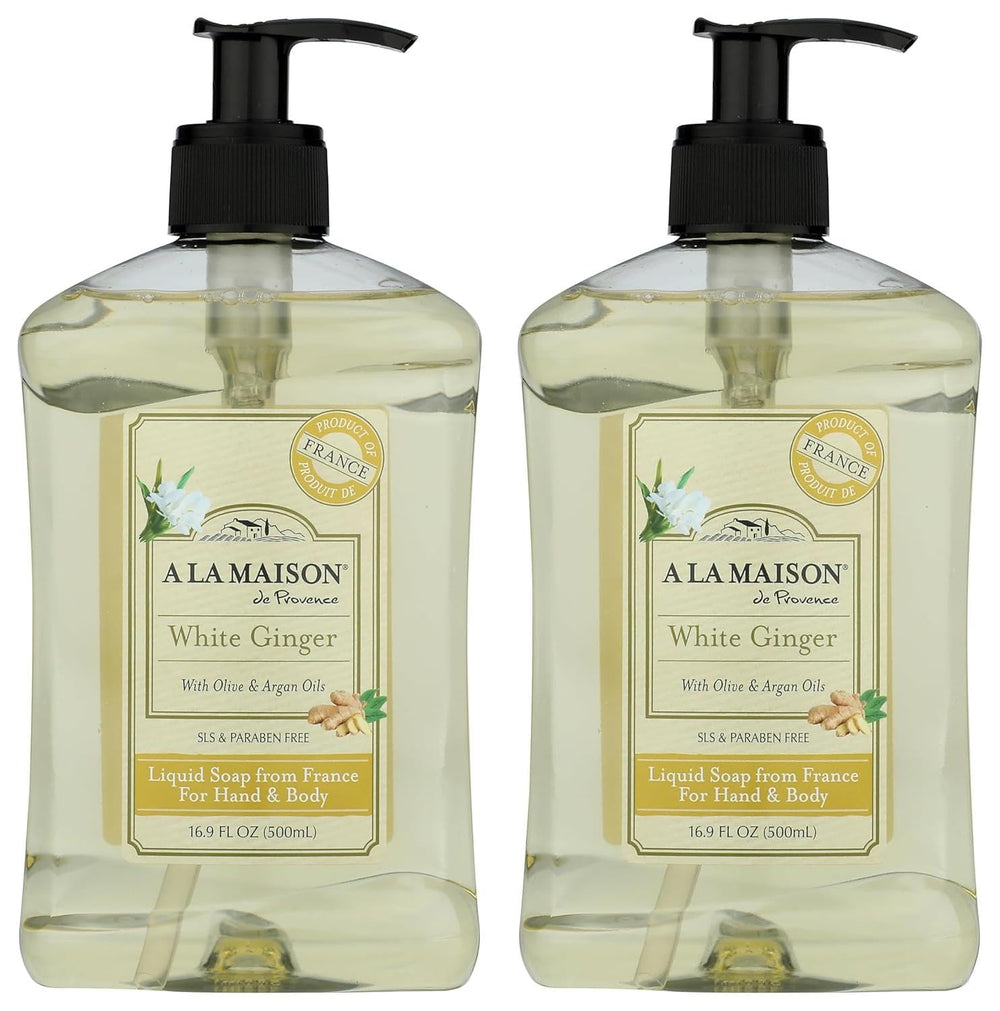 A La Maison White Ginger hand wash bottle 2-pack offering gentle plant-based cleansing