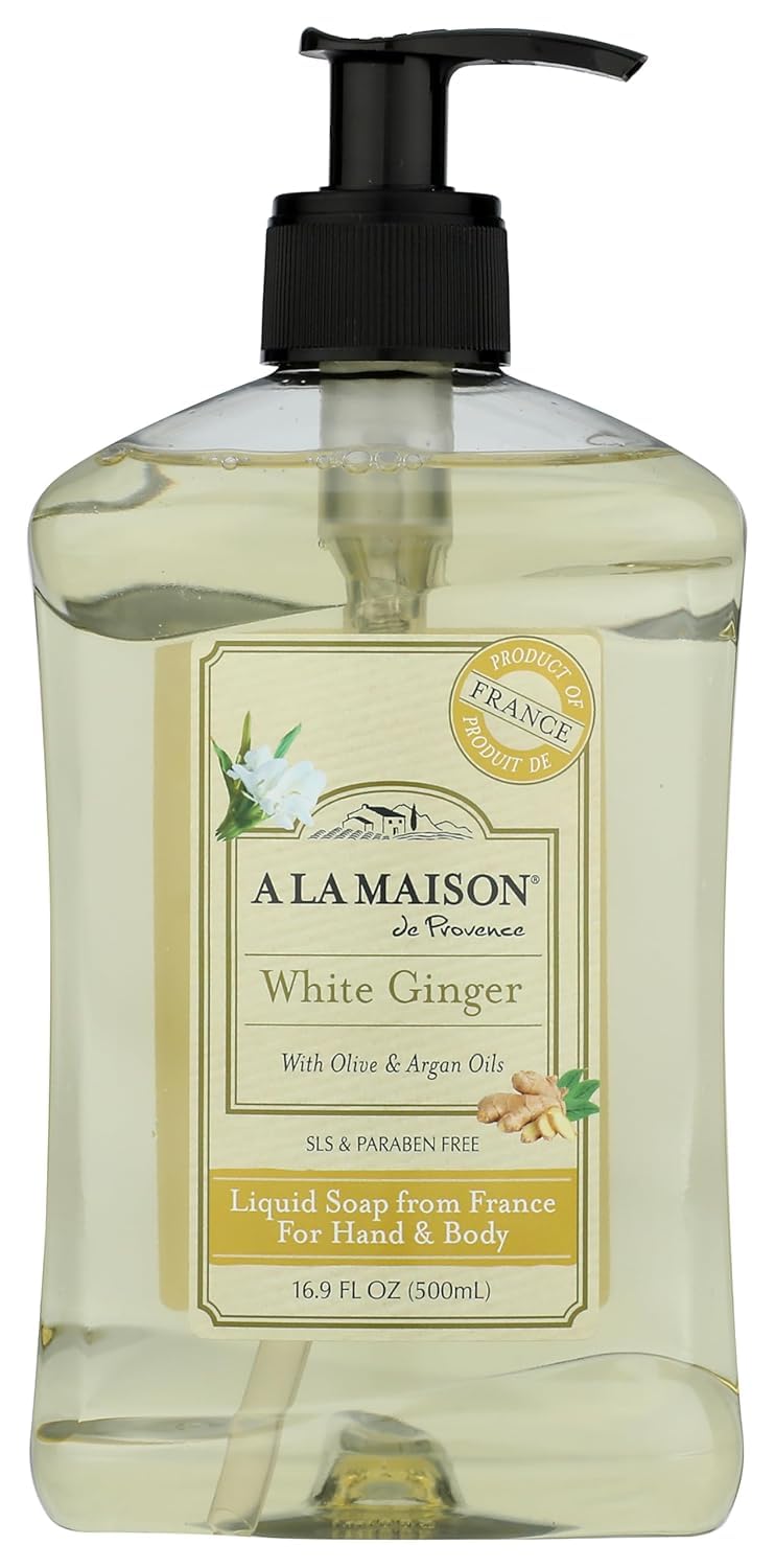 Close-up of A La Maison White Ginger hand wash showing rich non-drying lather