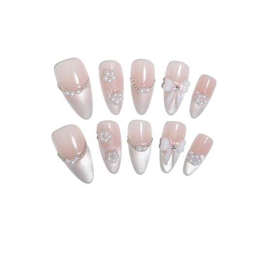 A021 almond-shaped press-on nails with rhinestones for parties