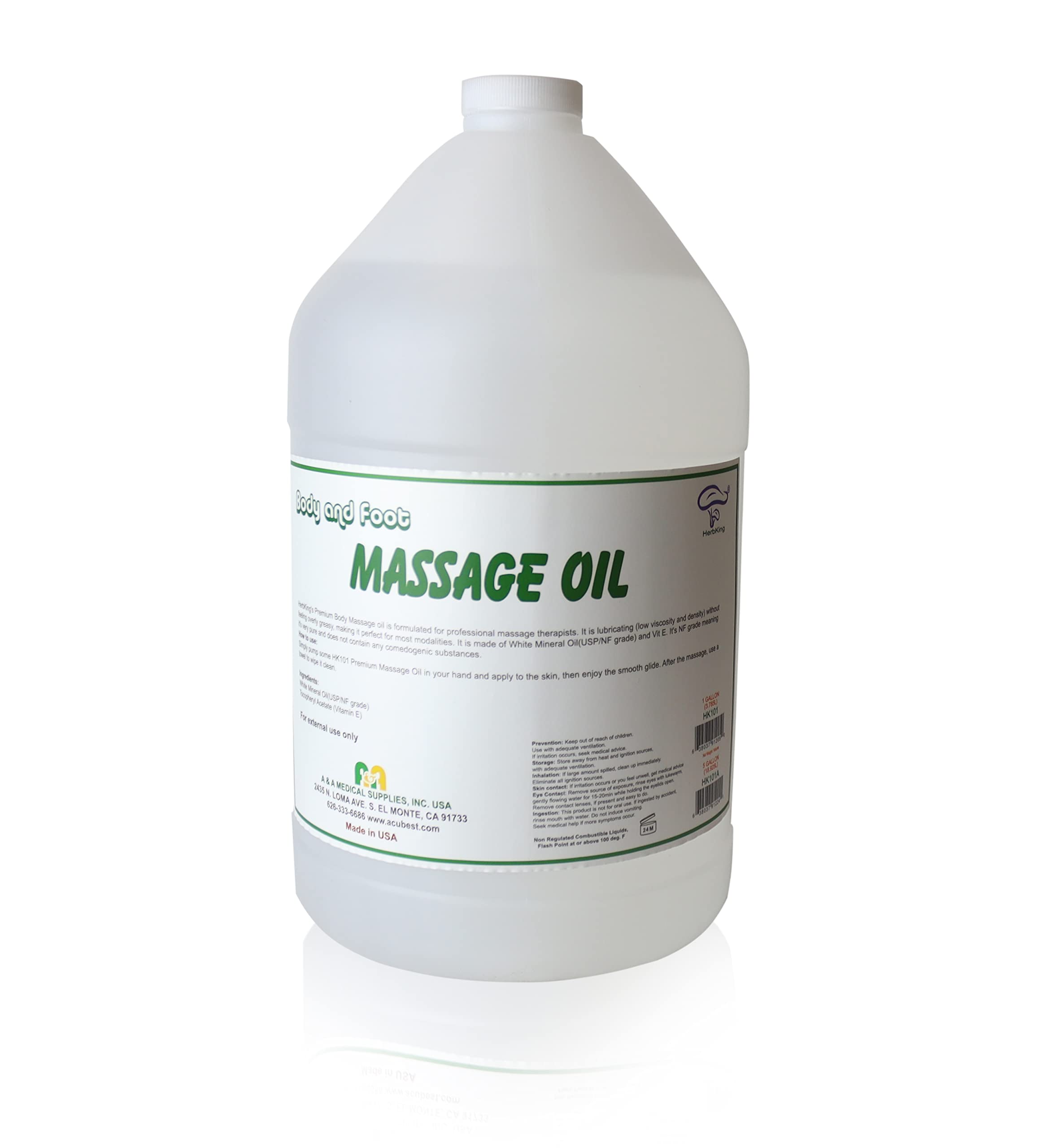 A&A Premium Body Mineral Oil bottle for spa massage, promotes silky skin.