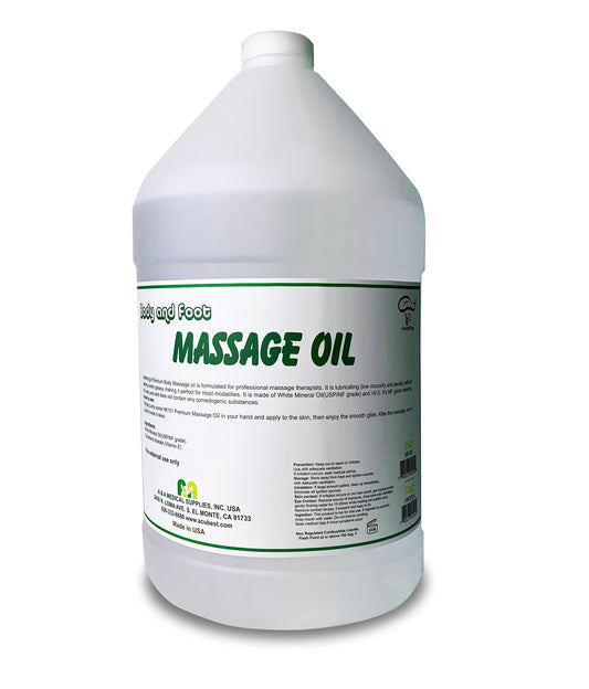 A&A Premium Body Mineral Oil spa bottle with clear unscented hydration for silky skin.