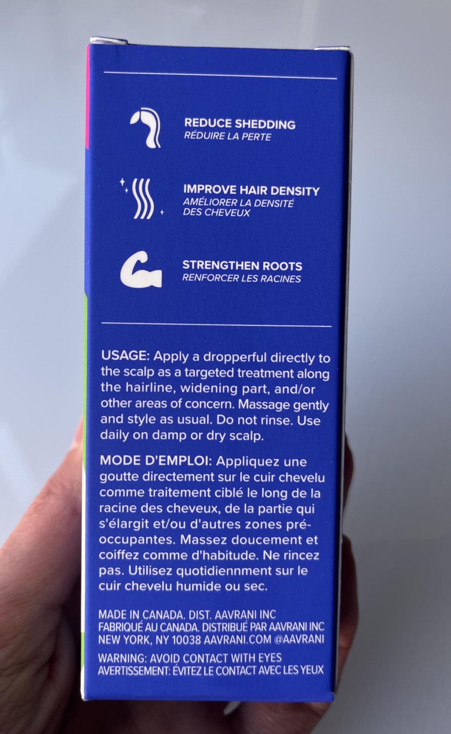 AAVRANI Hair Density Serum packaging highlighting vegan ingredients