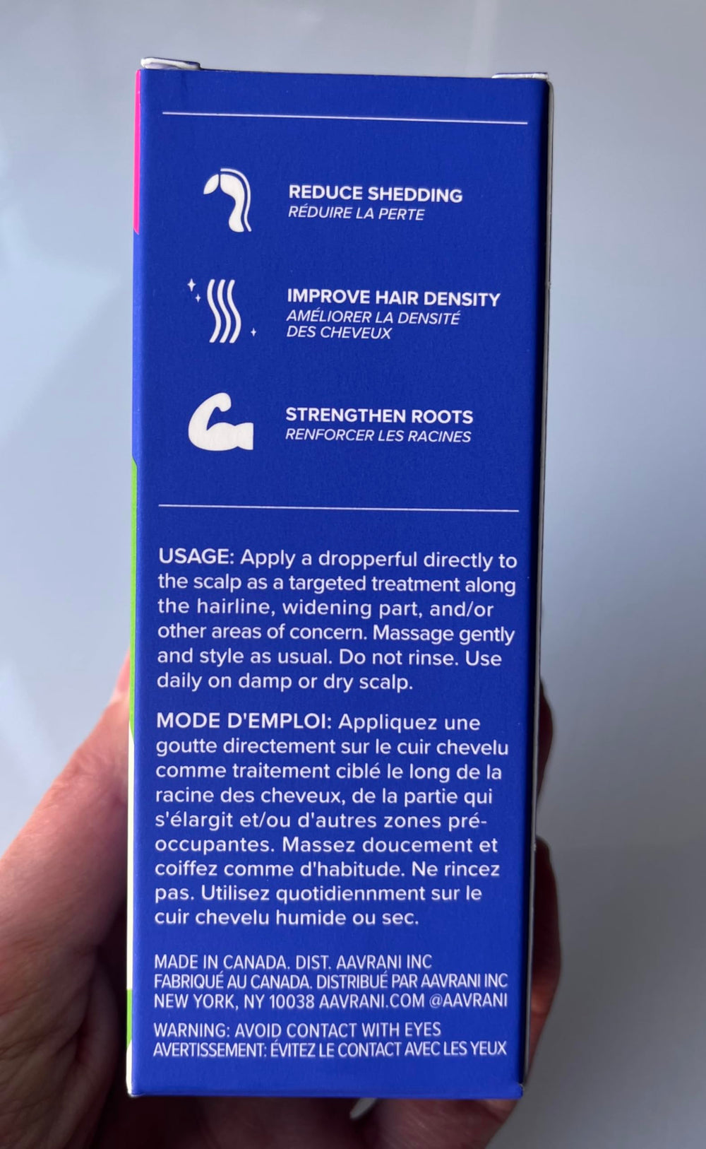 AAVRANI Hair Density Serum packaging highlighting vegan ingredients