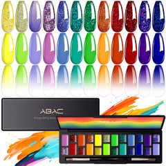 ABAC 24-color gel nail polish palette showcasing vibrant shades for creative nails