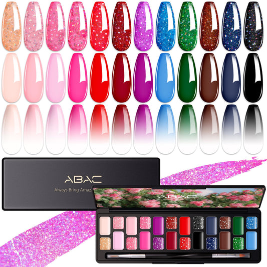 ABAC 24-color solid gel polish kit swatches show vivid hues for versatile nail art