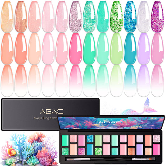 ABAC 24-color hema-free glitter gel palette for bold nail art.