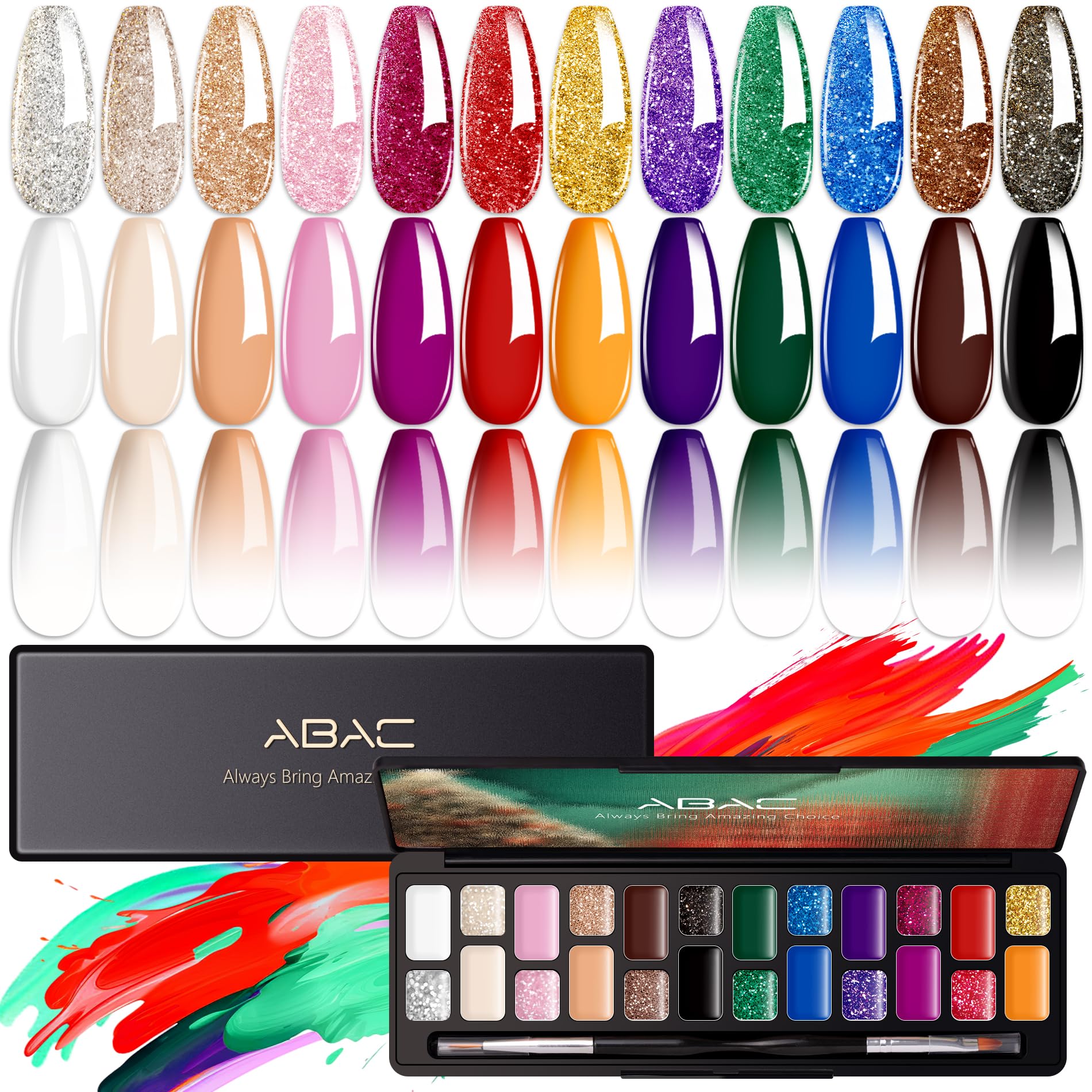 ABAC 24-color solid gel nail polish palette for versatile color options.