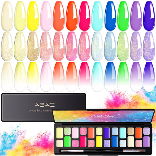 ABAC 24-color solid gel polish palette shows vibrant shades for versatile nail art.