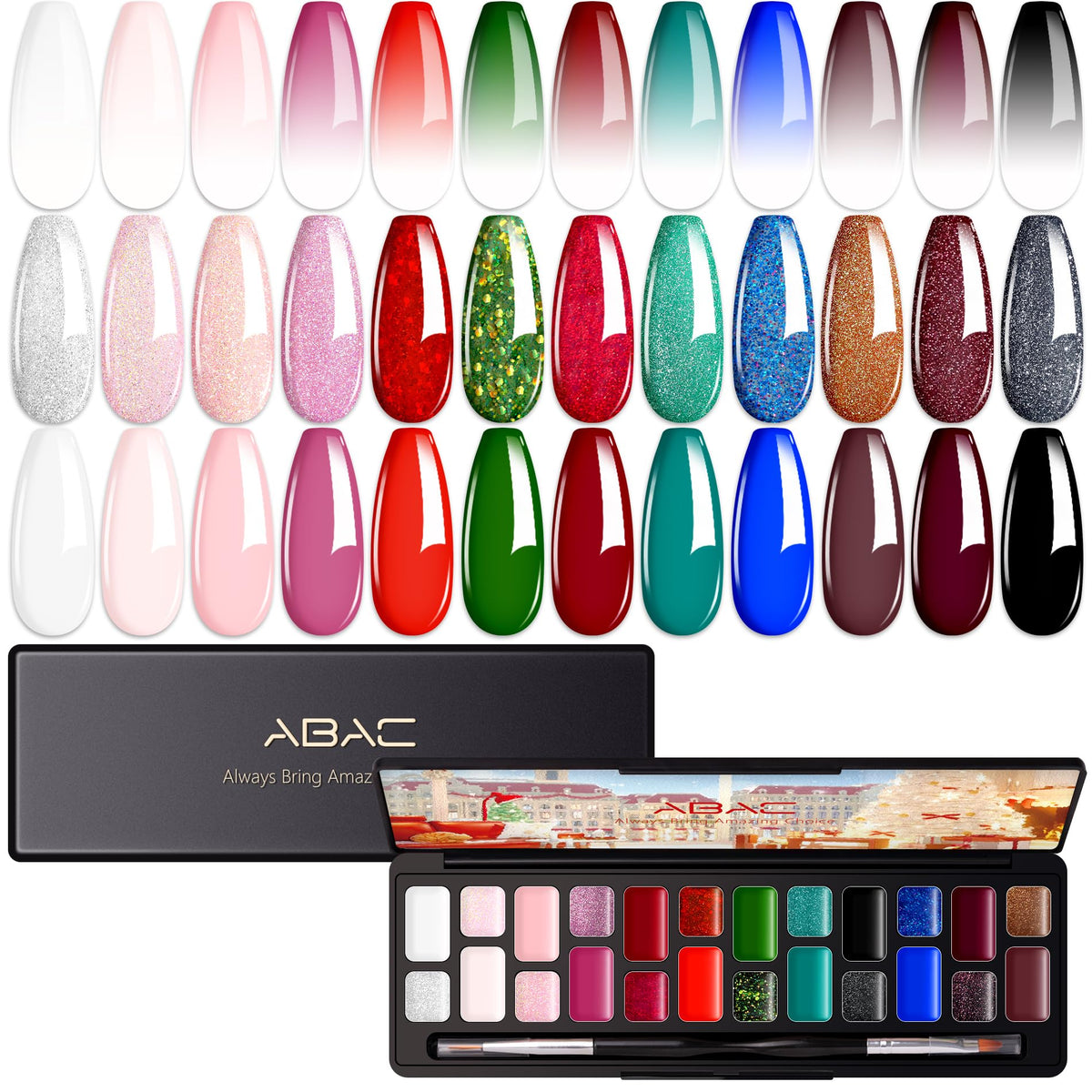 ABAC 24 Colors Christmas Gel for festive ombre nail art and smooth color transfer.