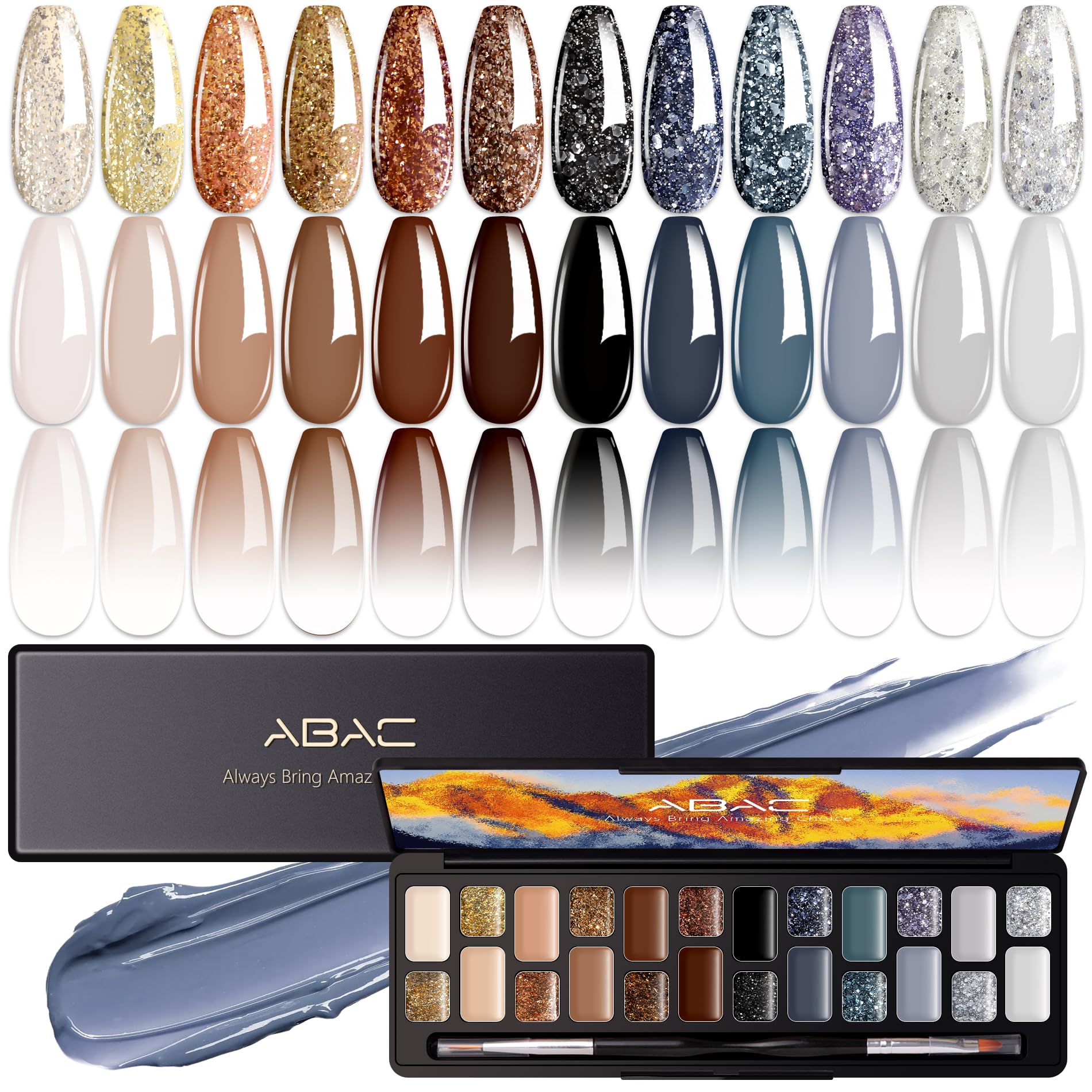 ABAC Fall & Winter Solid Gel Polish Set color swatches for easy selection and gradient ideas.