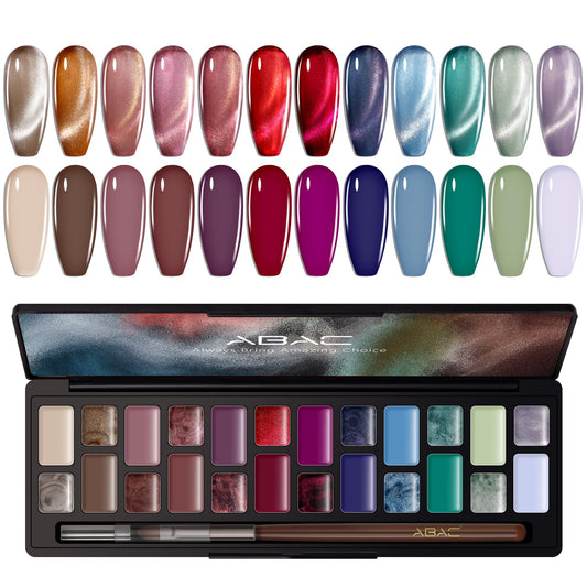 ABAC Solid Cat Eye Palette with 24 colors for crisp gradient nail art.