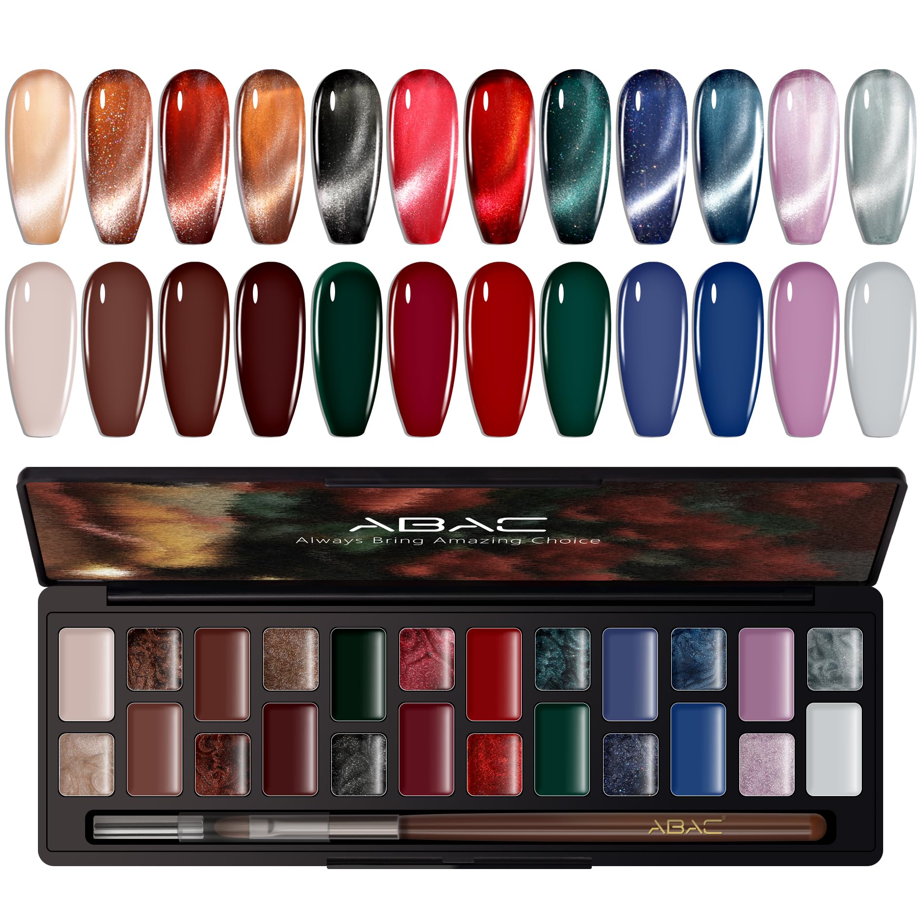 ABAC Solid Cat Eye palette with 24 colors for precise gel nails at home.