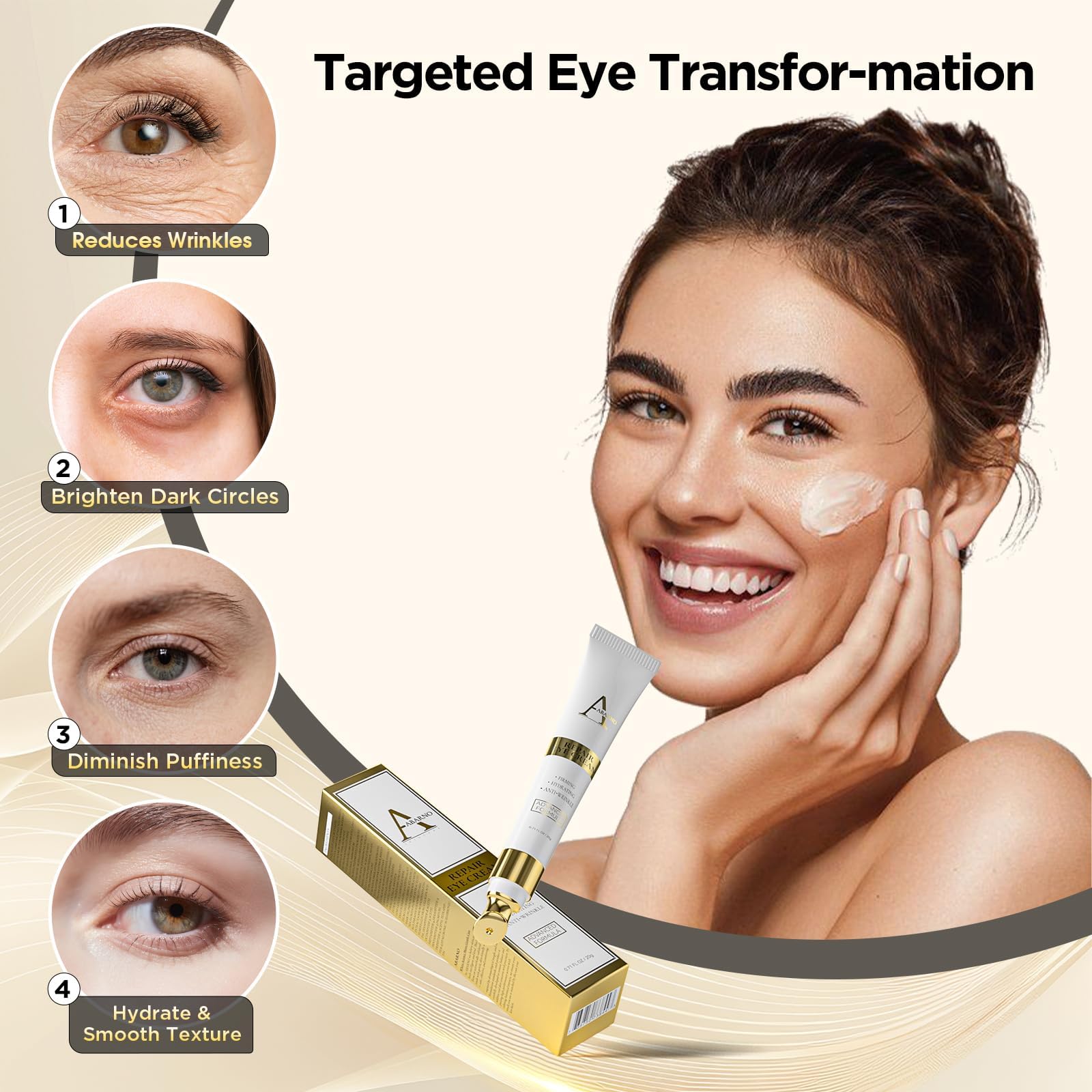 Abarno Retinol Eye Cream reduces under-eye puffiness for a brighter start