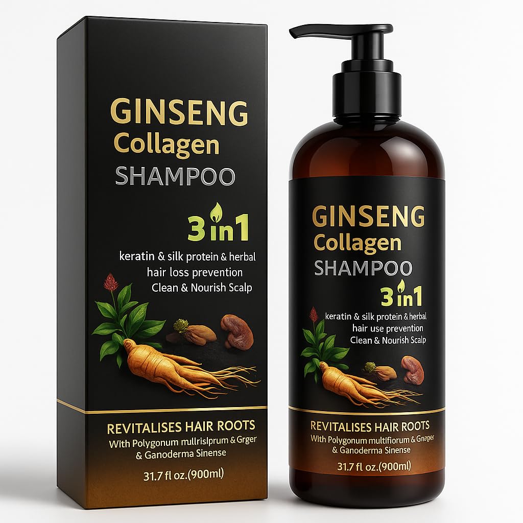 ABBASI & CO 900ml bottle shows the 3-in-1 formula for stronger roots.