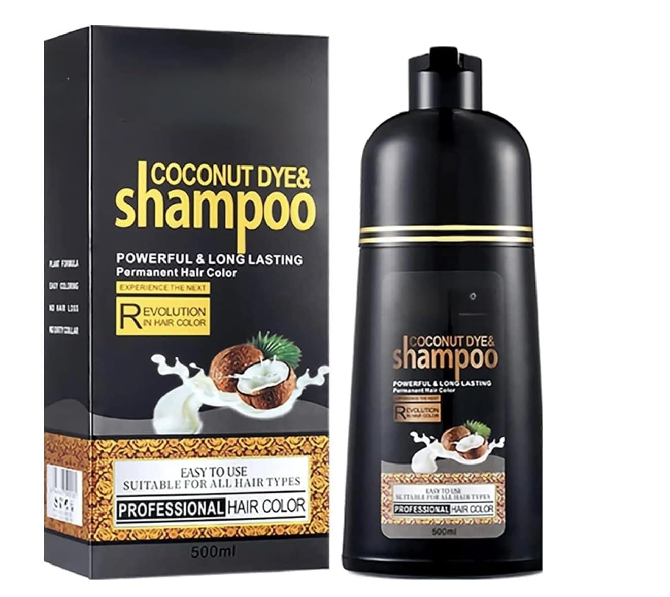 ABBASI & CO coconut golden brown dye shampoo bottle offering 3-in-1 color, cleanse, and condition.