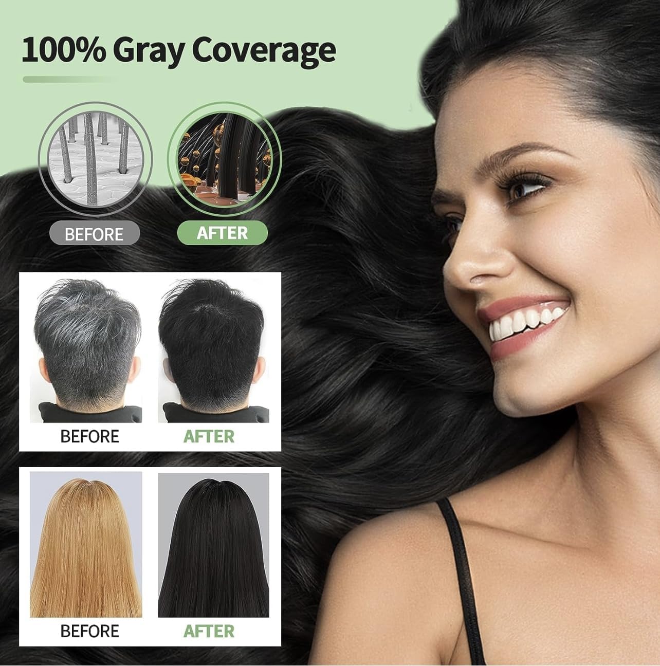 ABBASI CO hair dye shampoo black shade result on hair for vivid gray coverage