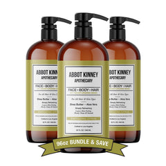 ABBOT KINNEY APOTHECARY 3-in-1 wash bottle front for daily grooming.