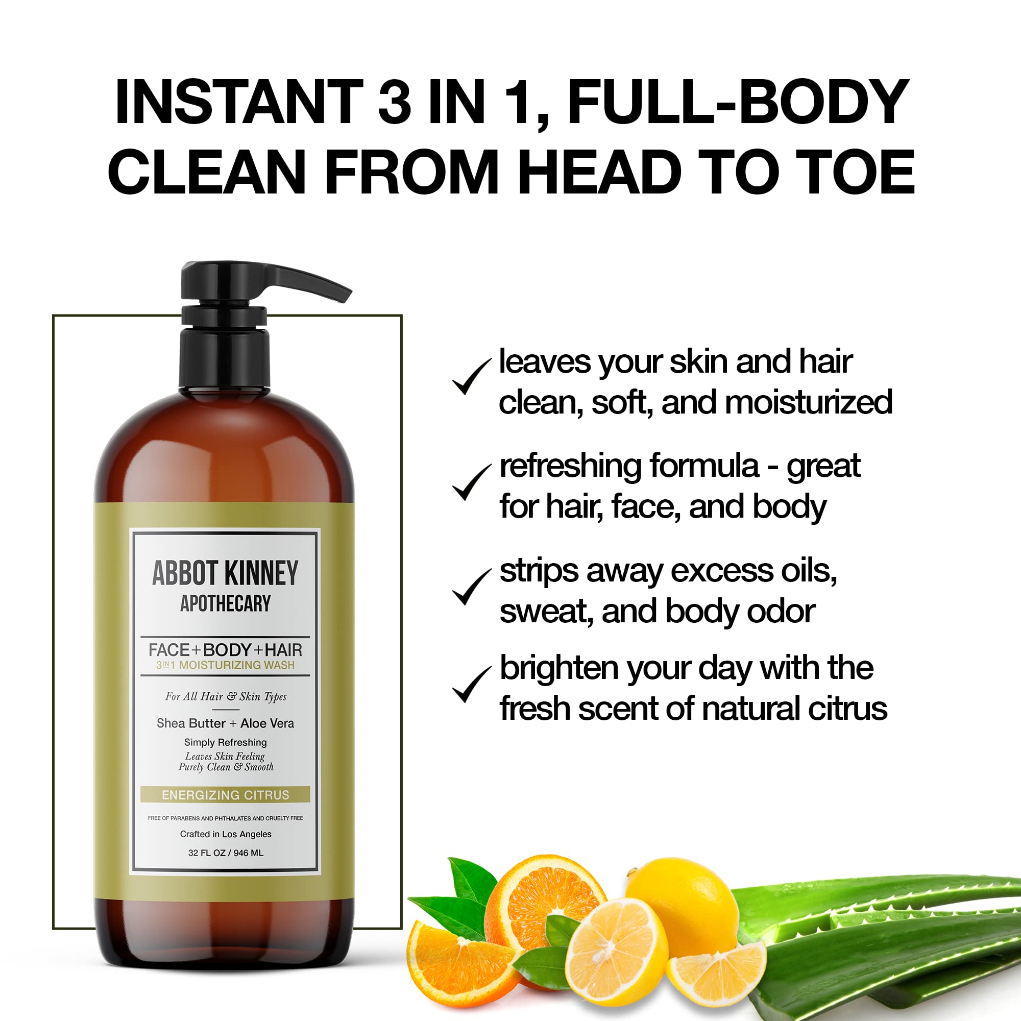 ABBOT KINNEY APOTHECARY energizing citrus scent awakens senses during shower.
