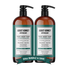 Abbot Kinney Tea Tree 3in1 bottle pump for easy head-to-toe cleansing.