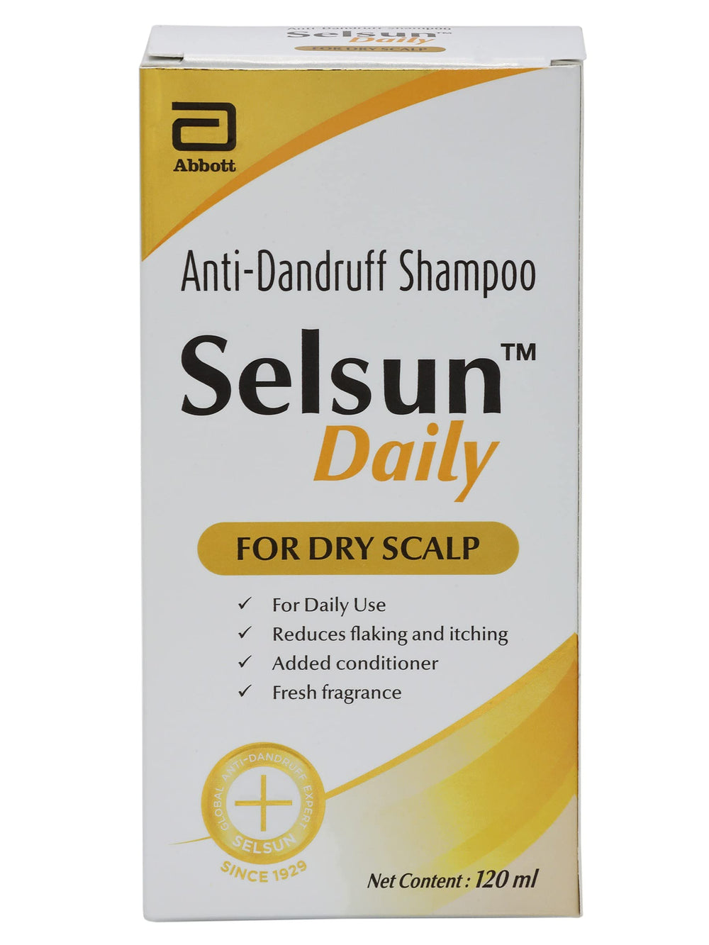 Abbott Selsun Daily safety label on pack.