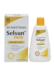 Abbott Selsun Daily shampoo bottle pour action for scalp care.