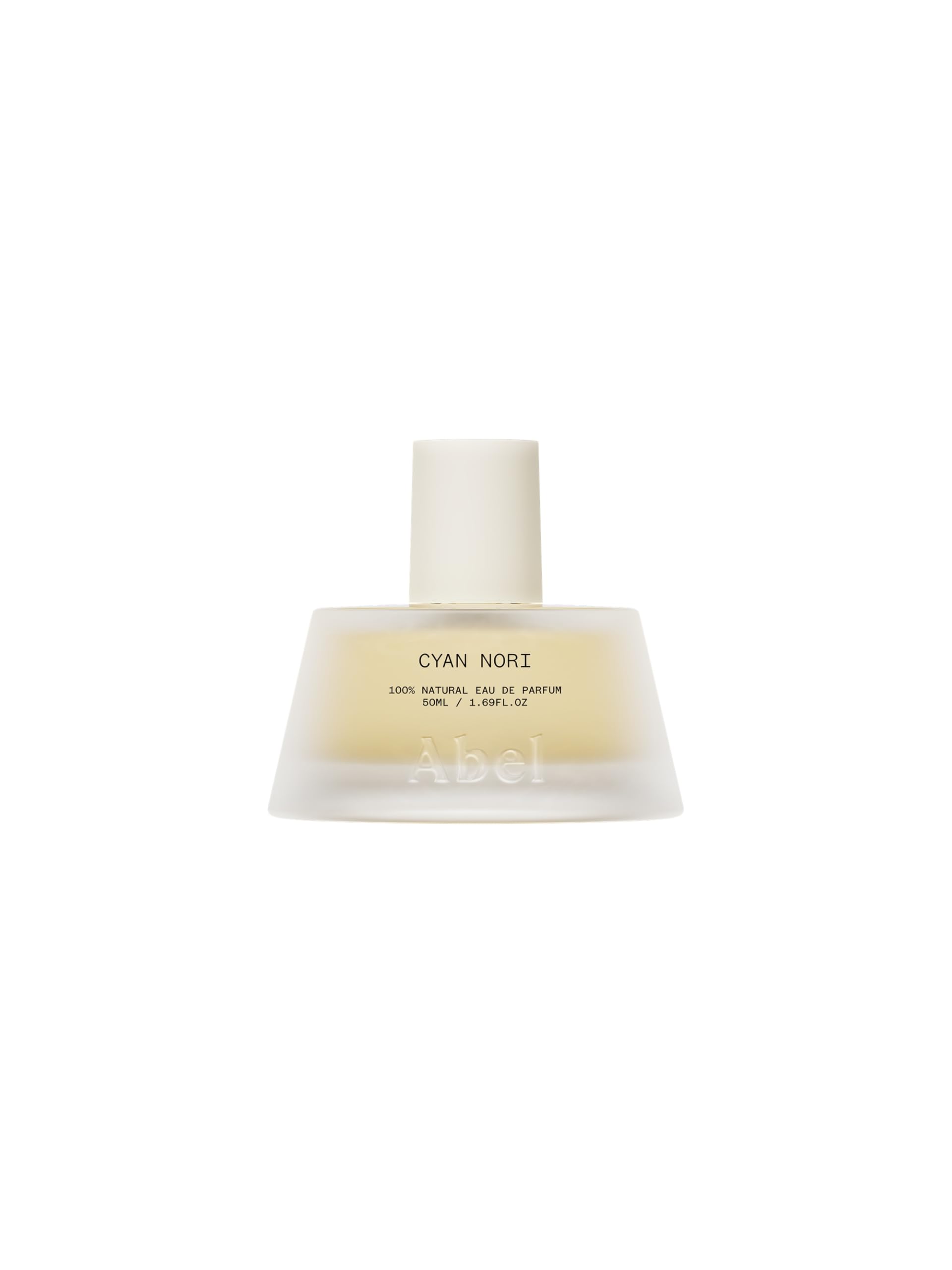 ABEL Cyan Nori EDP bottle view highlights natural marine notes and sustainable design.