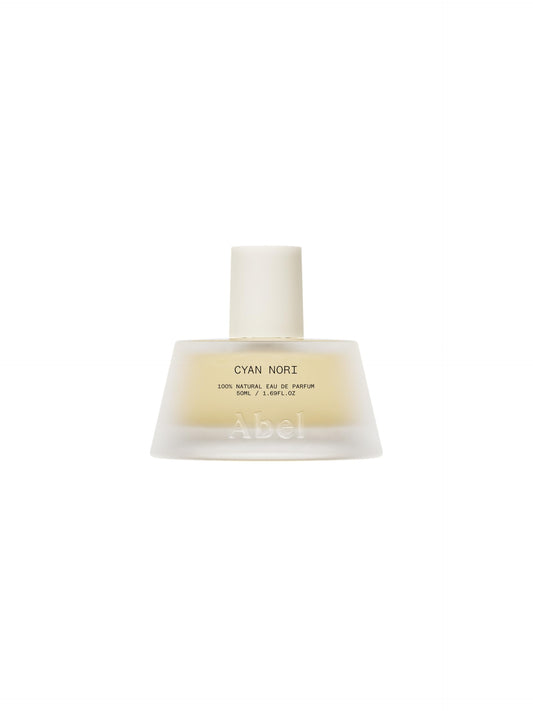 ABEL Cyan Nori EDP bottle view highlights natural marine notes and sustainable design.