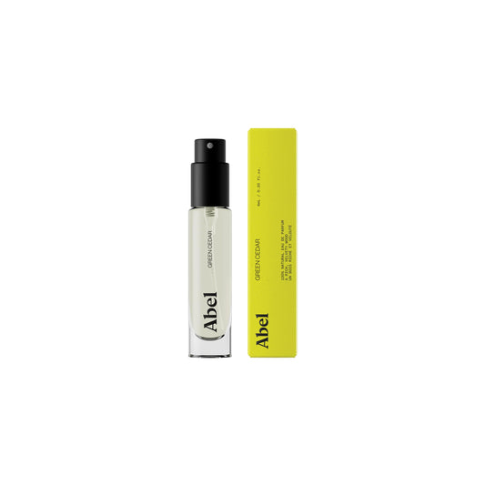 ABEL Green Cedar Mini bottle pour shot suggesting long-lasting aroma on skin