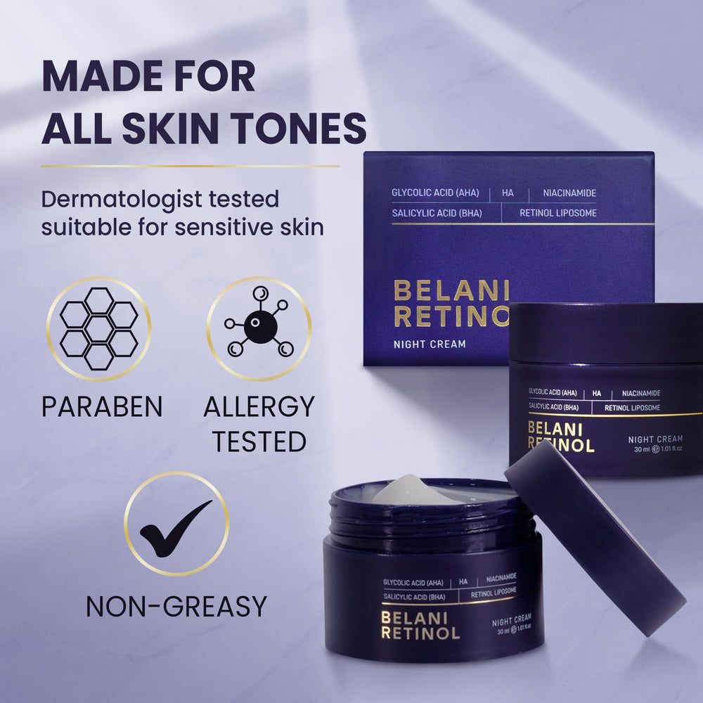 ABERA Belani application on skin demonstrates smooth absorption at night.