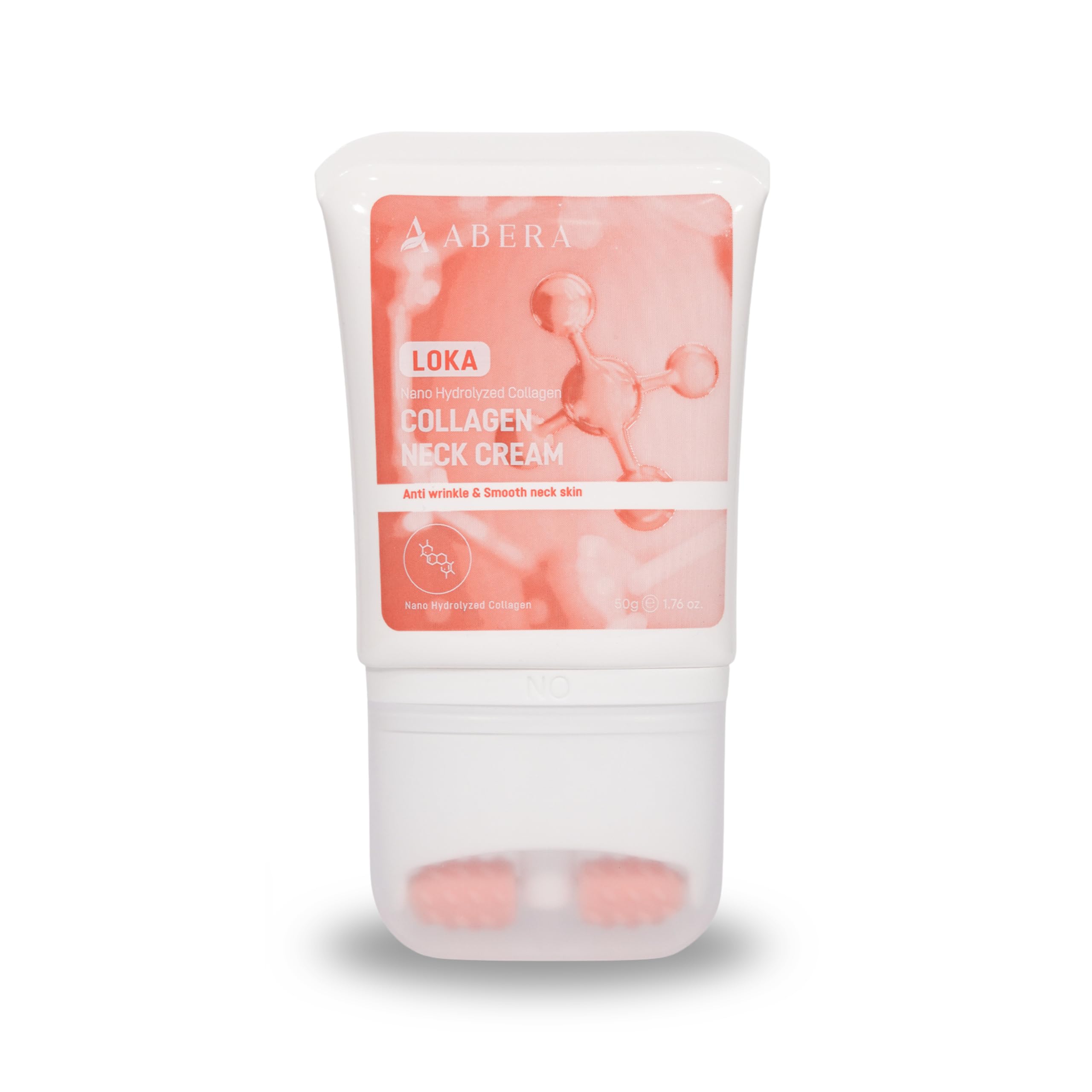 ABERA Collagen Neck Cream jar close-up showing a hydrating, smoothing texture for the neck.