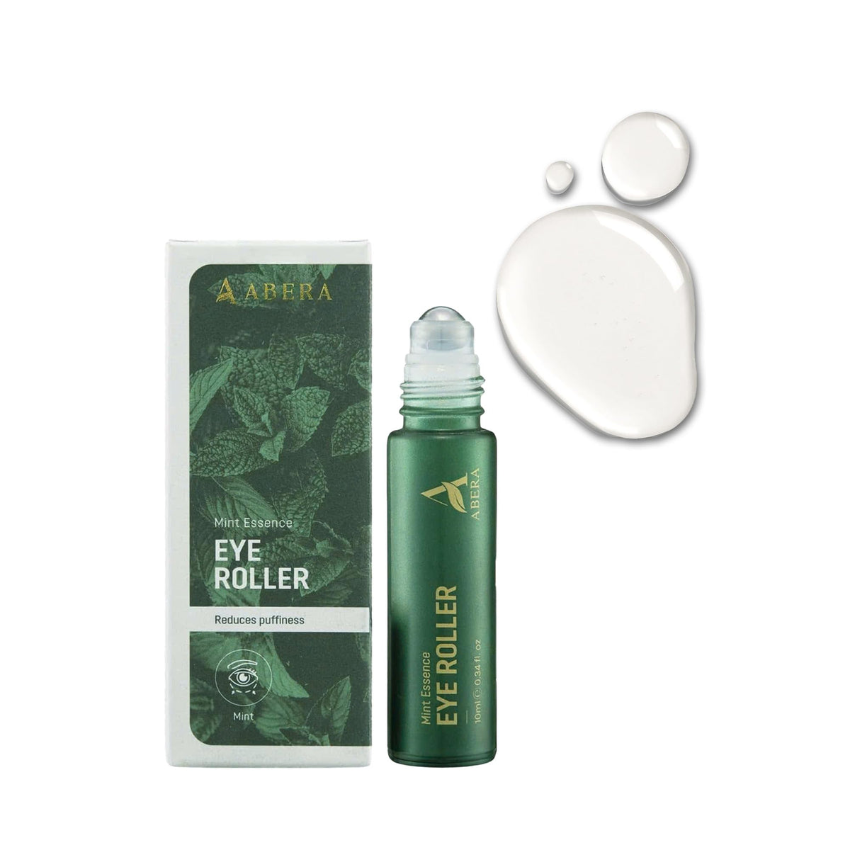ABERA eye roller serum with mint essence boosts circulation for a refreshed look.