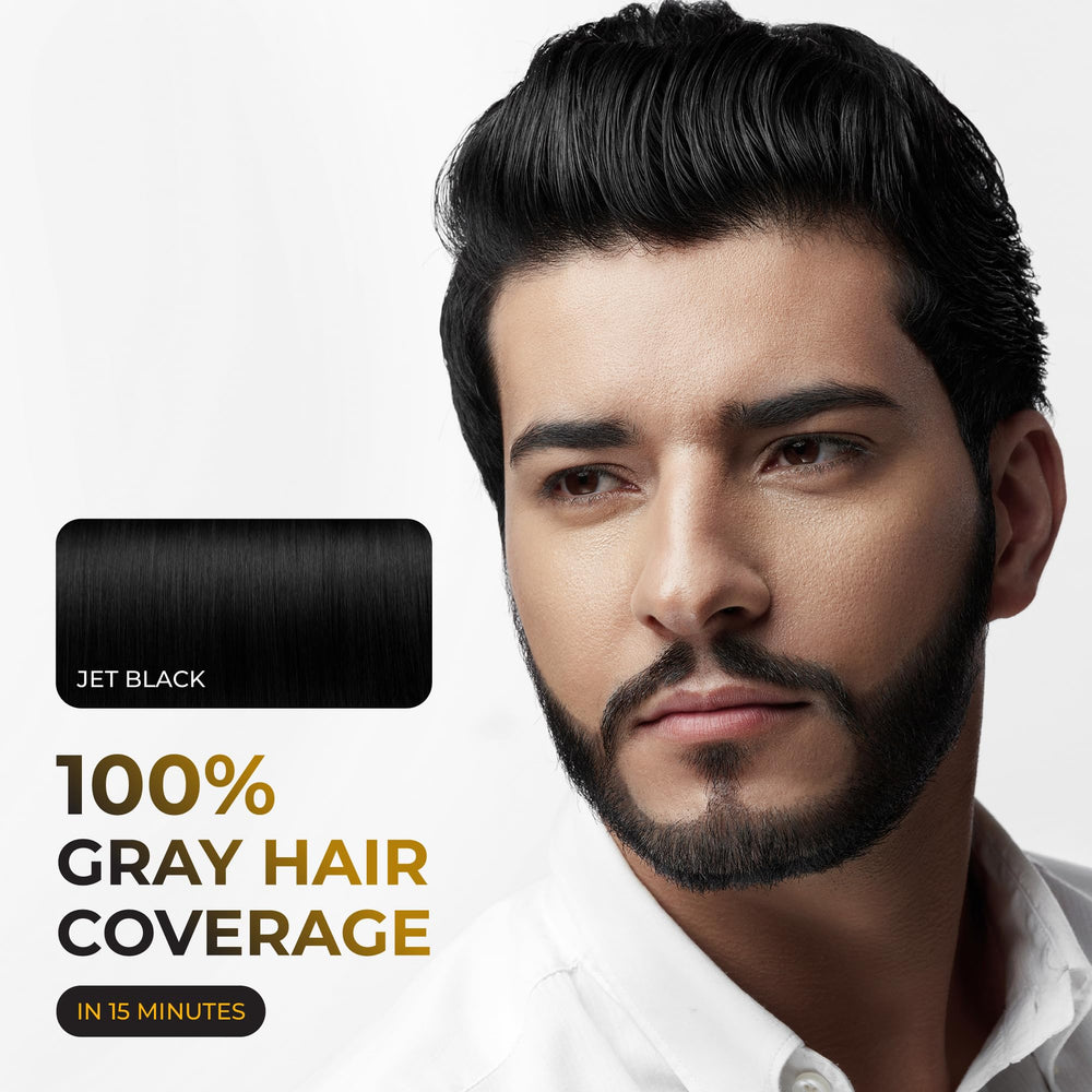 ABERA after-rinse hair looks vibrant with lasting black shade.