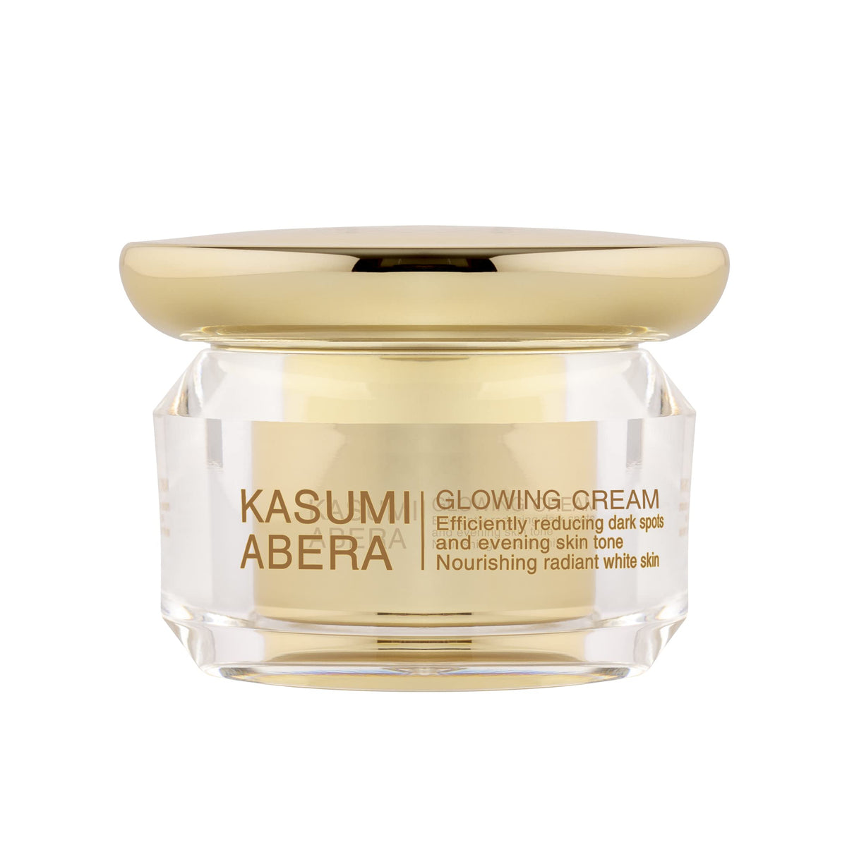 ABERA Kasumi Glowing Cream jar close-up showing creamy texture for radiant skin.
