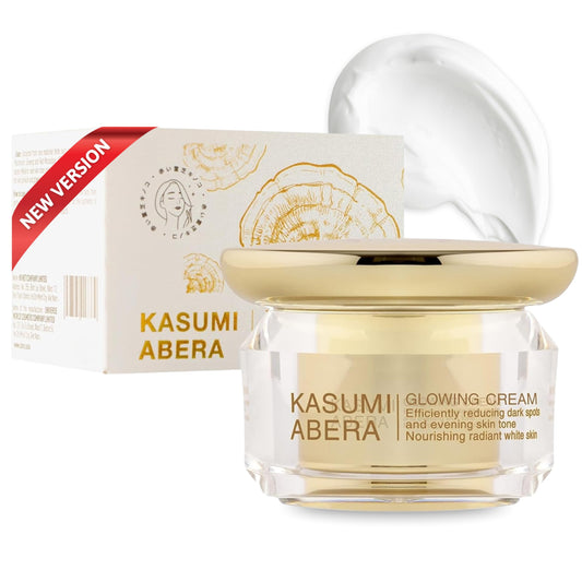 ABERA Kasumi Glowing Cream tube close-up showing smooth texture and radiant glow