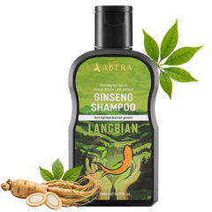 ABERA Langbian ginseng extract shampoo bottle emphasizes nourishing scalp care.