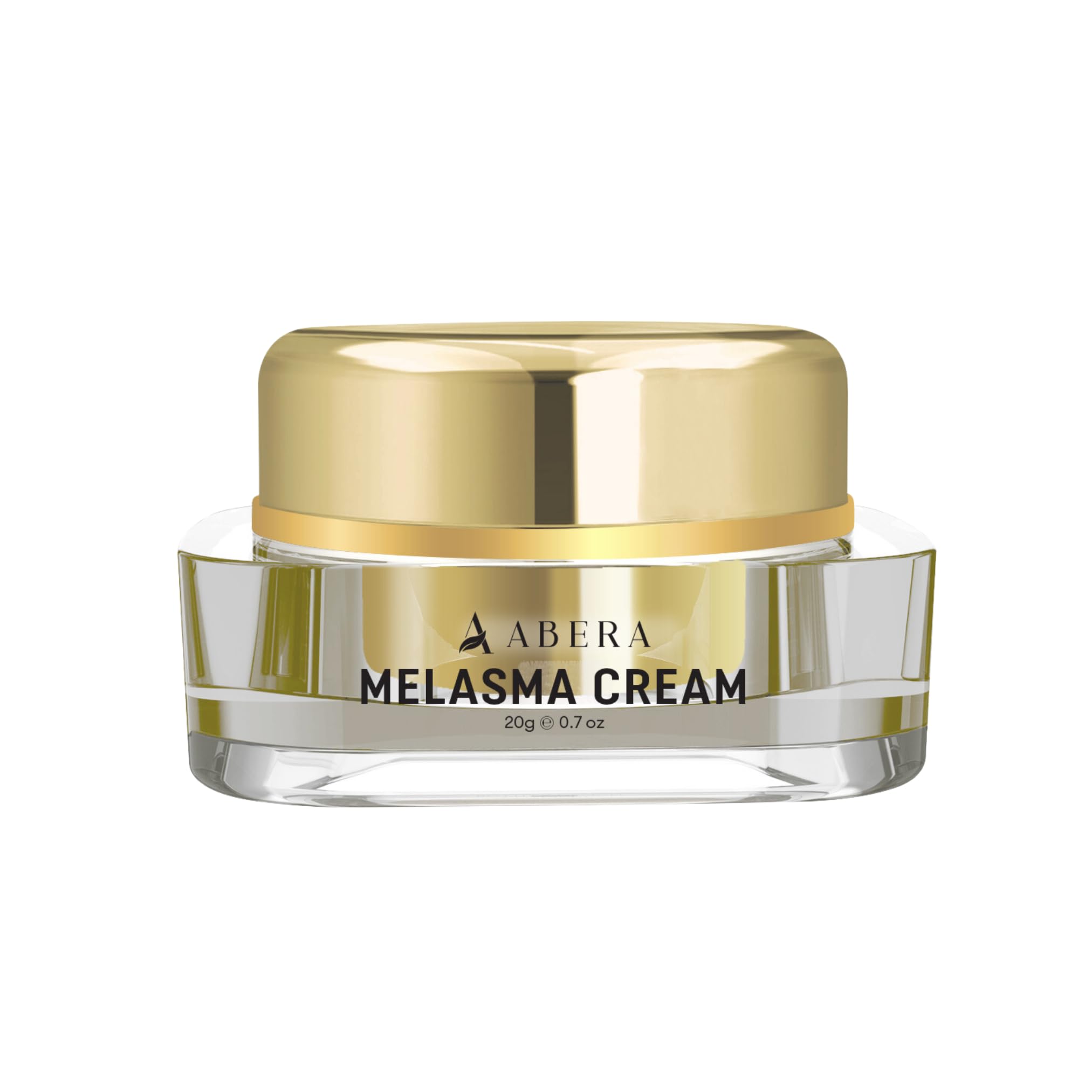 ABERA Melasma Cream jar close-up showing a brightening formula.