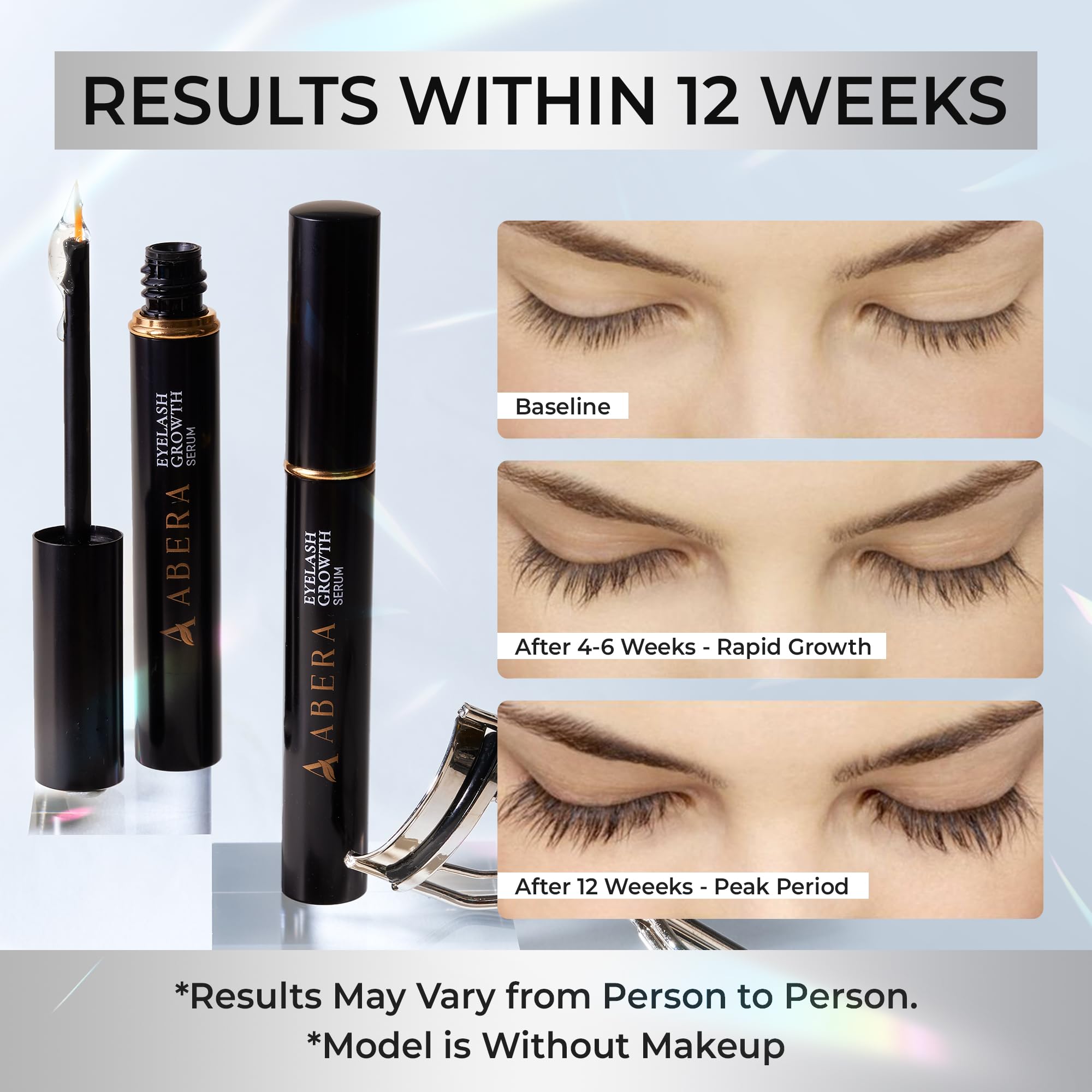 ABERA Misan serum on lashes illustrating possible fuller look