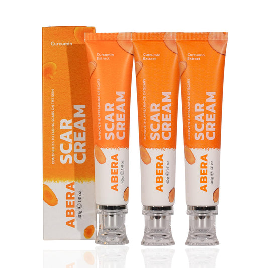 ABERA Scar Cream Upgrade bottle closeup showcasing sleek packaging for daily application.