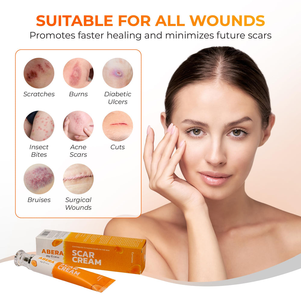 ABERA Scar Cream Upgrade texture closeup reveals rich, creamy formula for gentle repair.