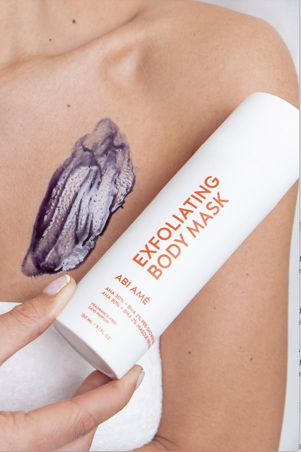 ABI AME exfoliator application on skin hints at radiant texture