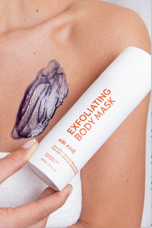 ABI AME exfoliator application on skin hints at radiant texture
