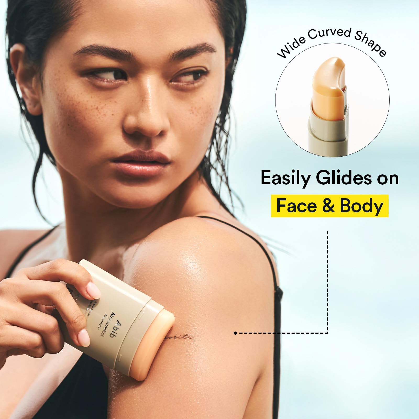 Abib Airy Sunstick with ceramides and peptides supports hydrated, balanced skin.