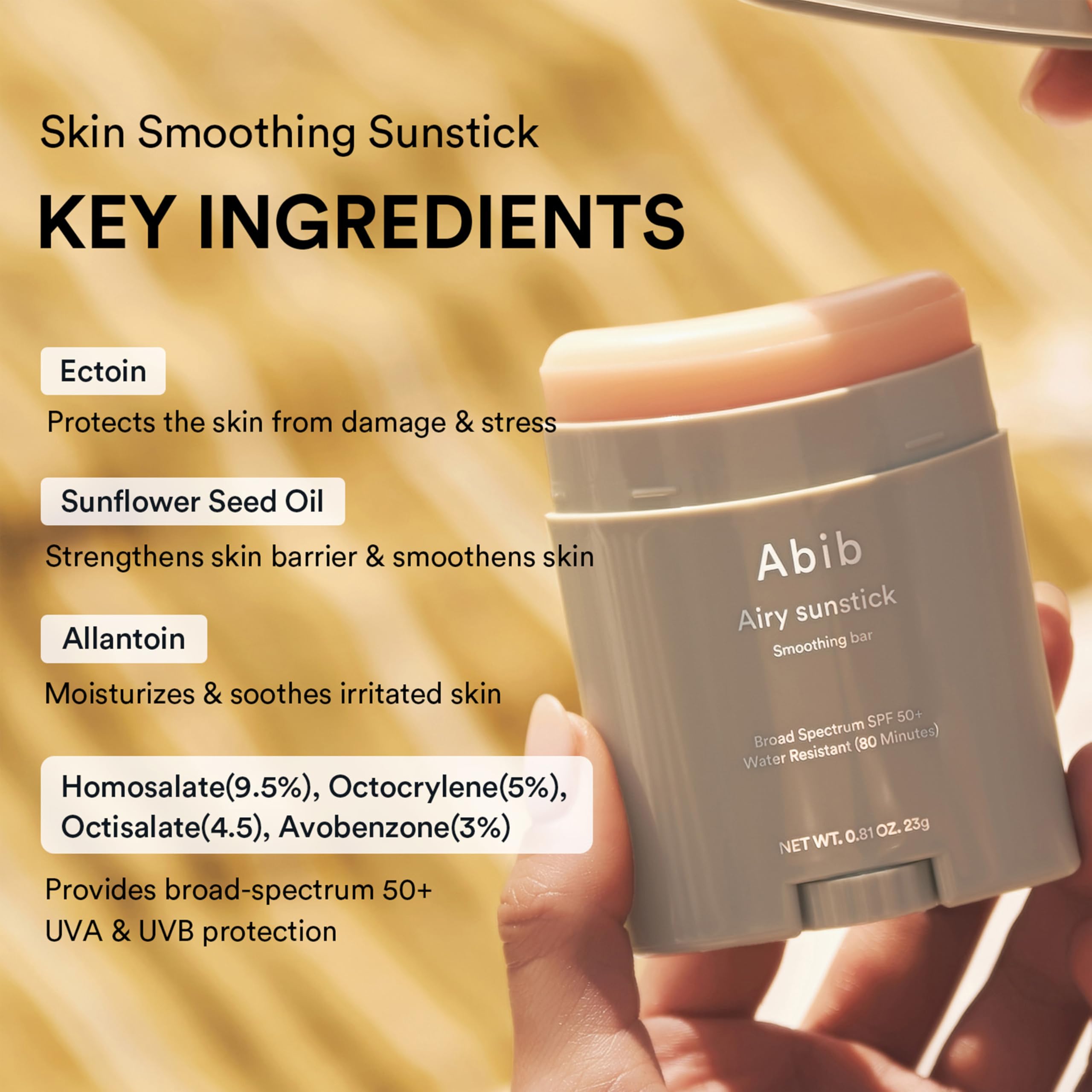 Abib Airy Sunstick delivers a semi-matte finish for a natural look.