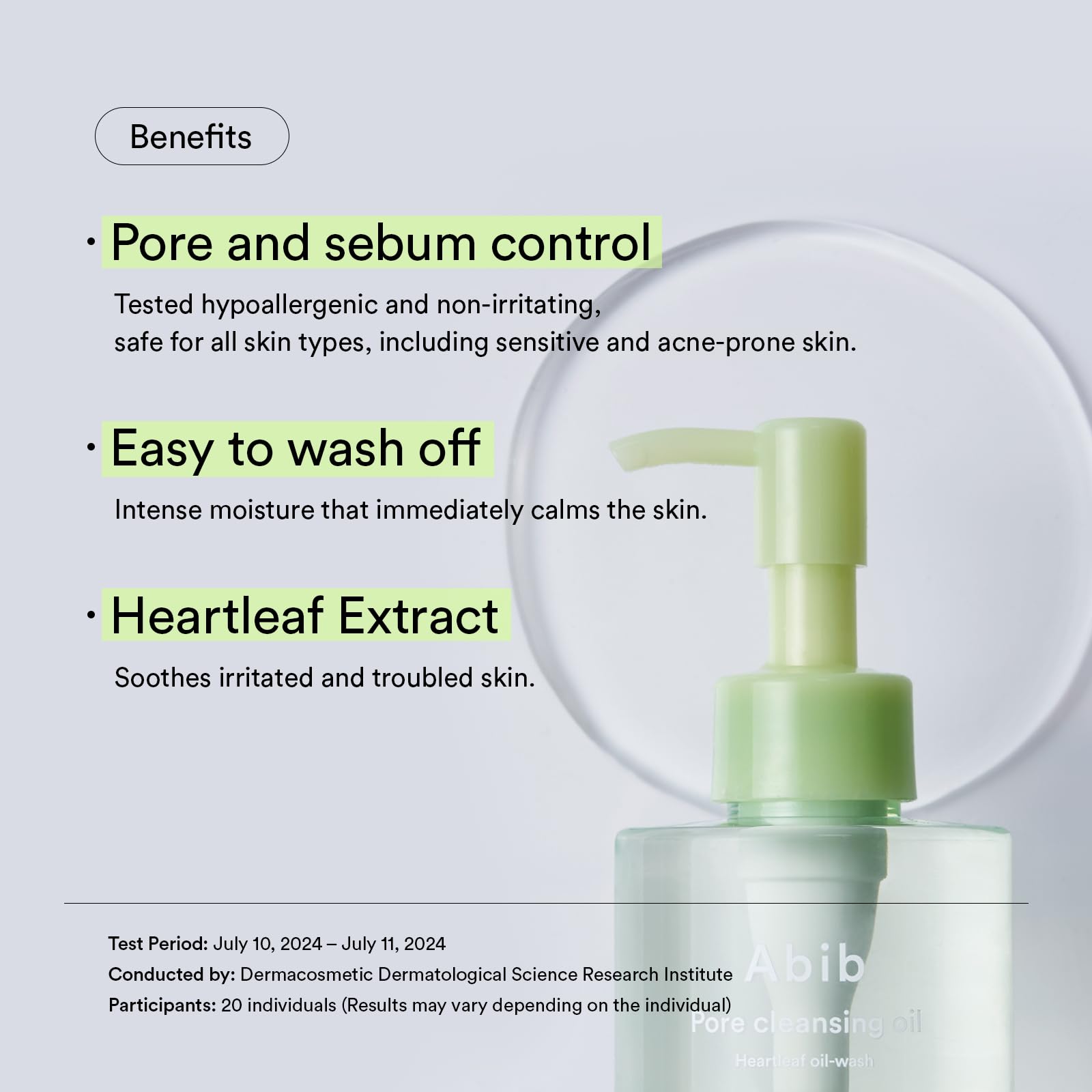 Abib heartleaf oil-wash pump demonstrates easy, mess-free application.