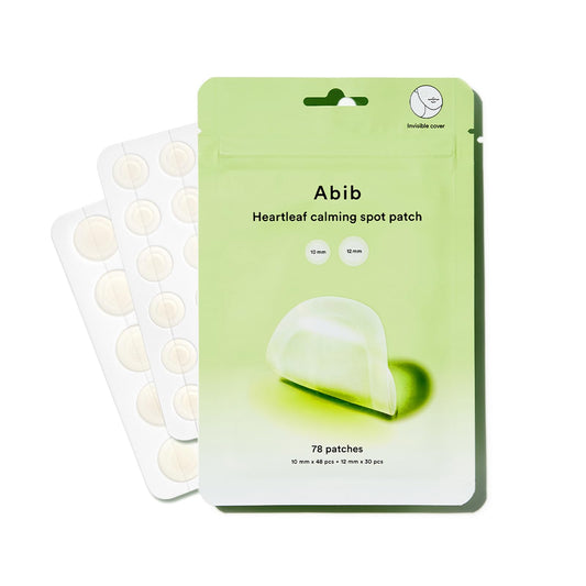 Abib Heartleaf spot patch 10mm on skin for discreet blemish care.