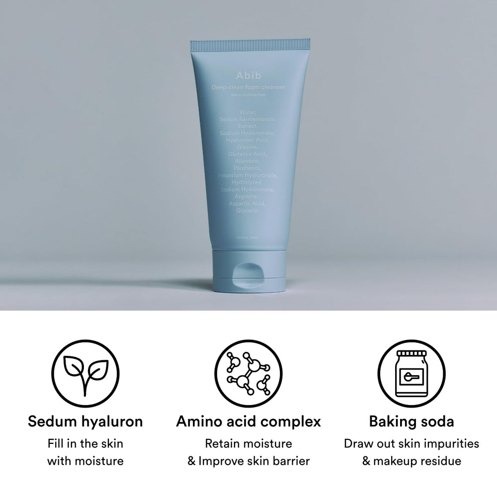 Abib Sedum Hyaluron Foam Cleanser creamy foam texture for gentle cleansing.