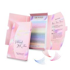ABONNIE colored premade lash fans in a 400-piece tray for vibrant, customizable lashes.
