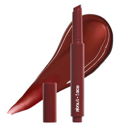 about-face Cherry Pick Lip Color Butter swatch shows vibrant gloss for everyday wear