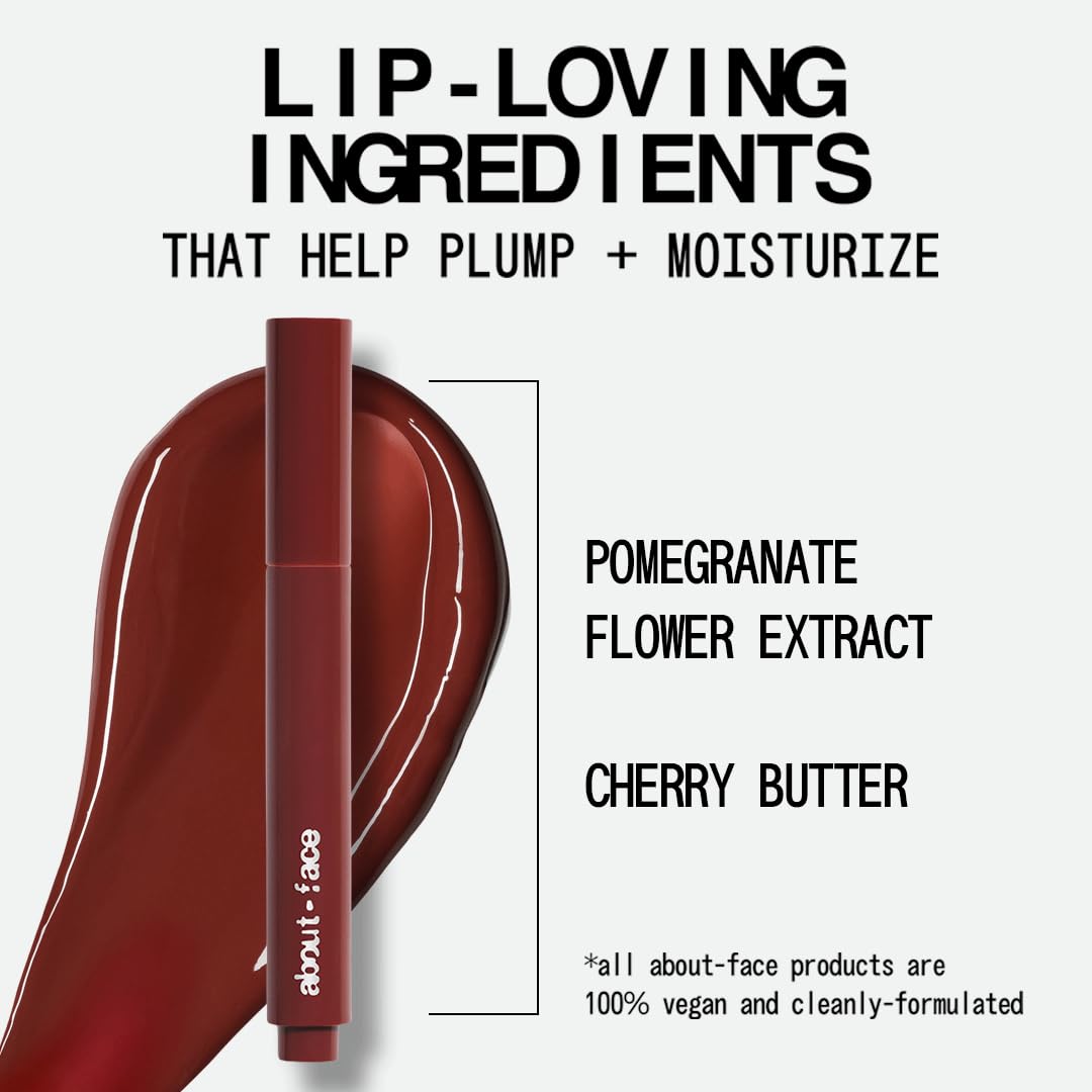 about-face Cherry Pick pomegranate flower extract nourishes lips with fruity aroma